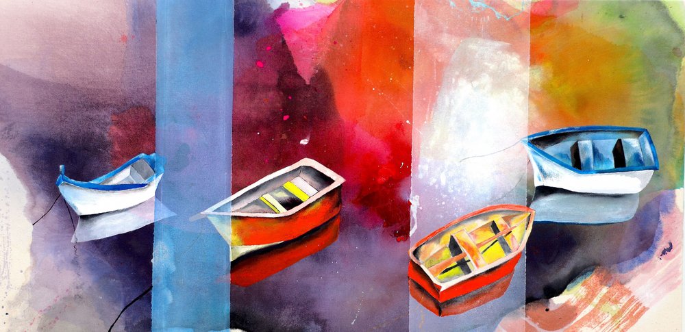 Vibrant Boats Abstract by Poonam Choudhary