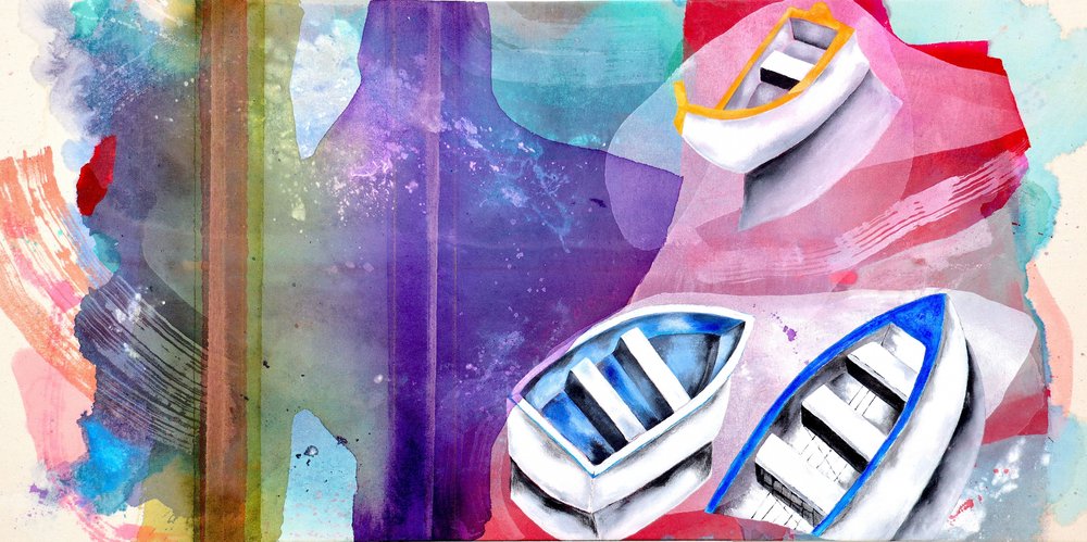 Vibrant Watercolor Boats by Poonam Choudhary