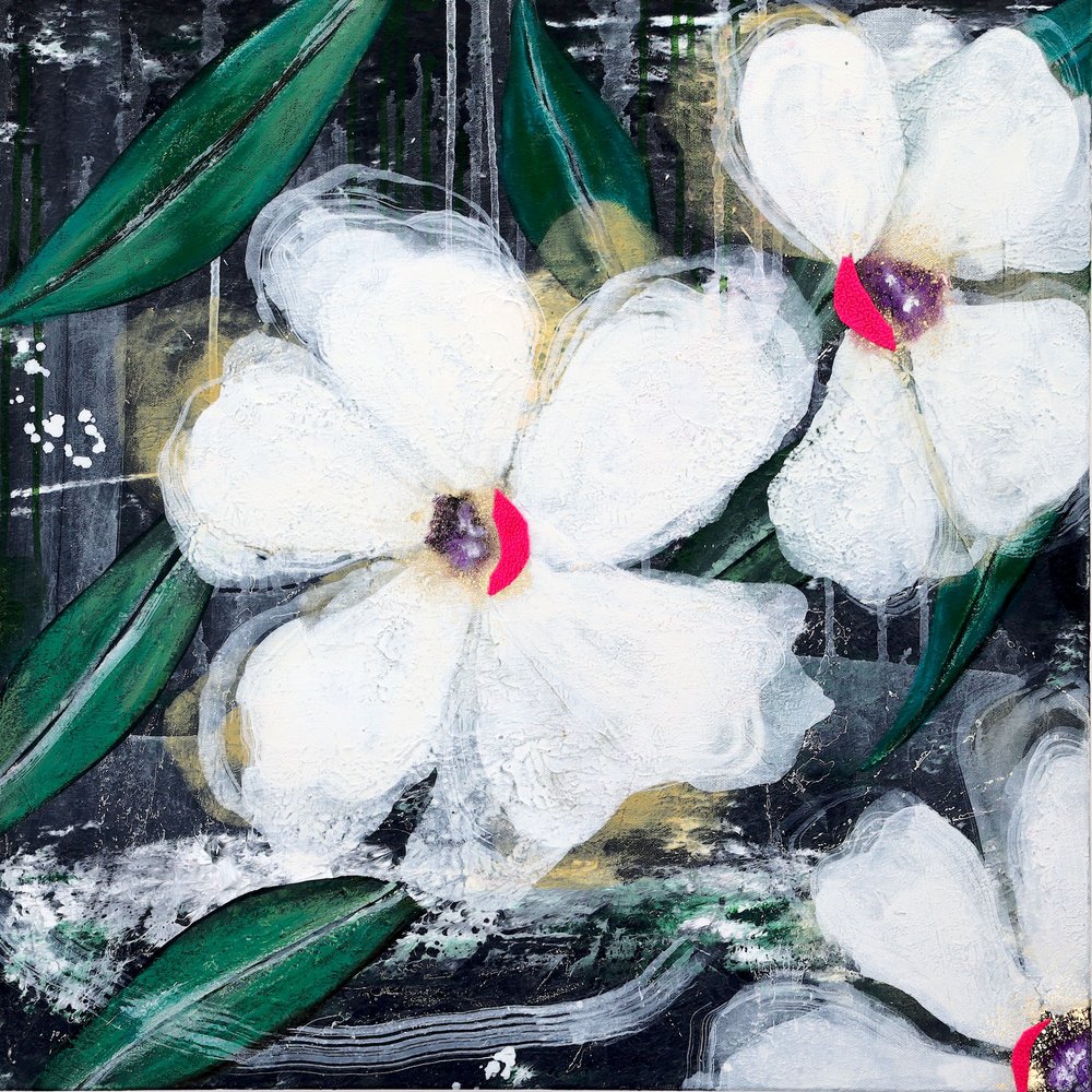 White Abstract Blooms by Poonam Choudhary