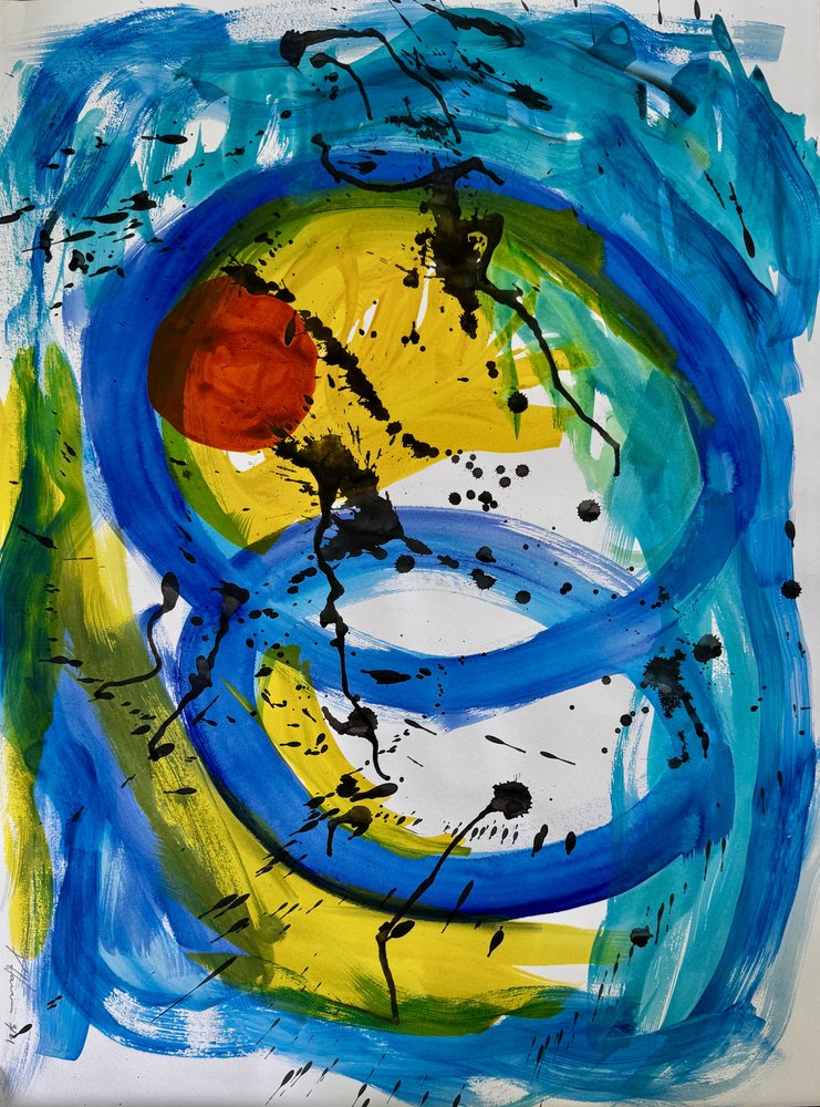 Dynamic Blue Yellow Abstract by Preston Harmon