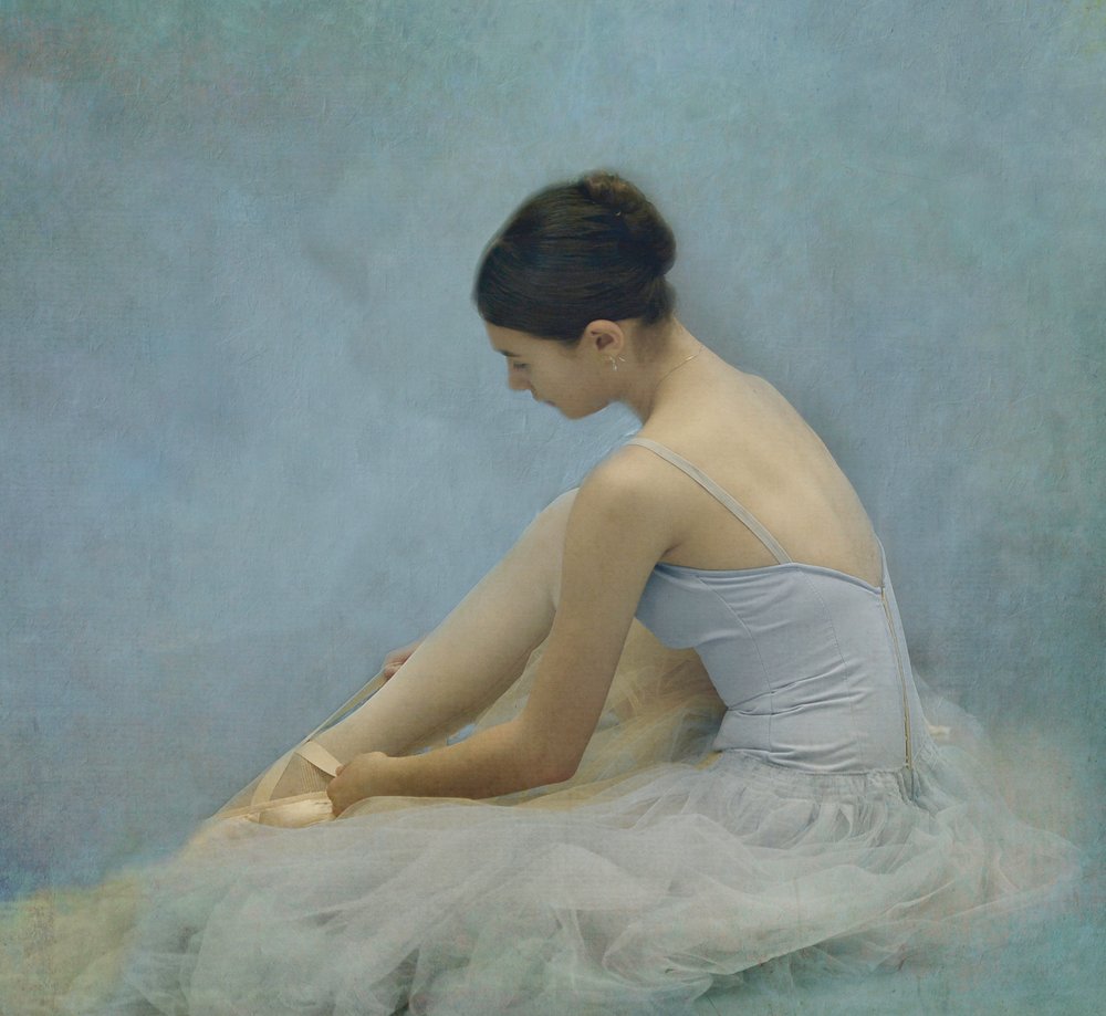 Ballerina Tying Pointe Shoes by Rachel Pansky