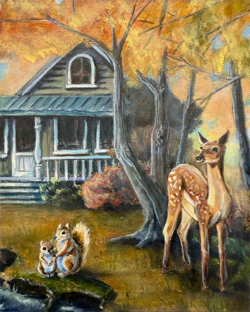 Autumn Deer and Squirrels by Renee Machan Cottagecore Artist