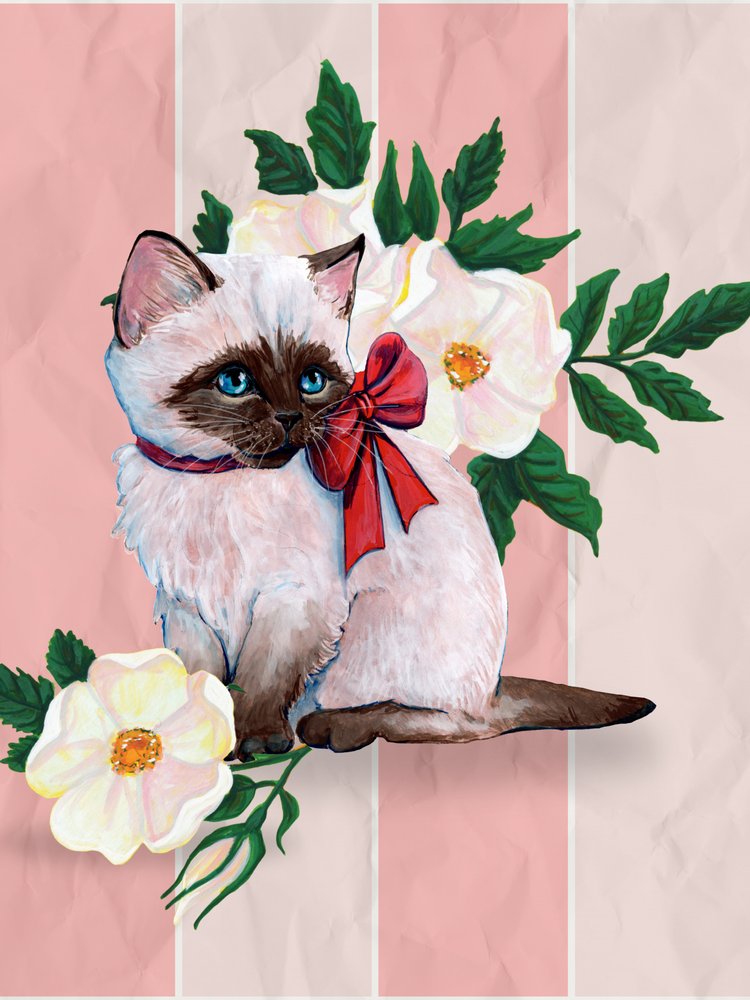 Charming Kitten Red Bow by Renee Machan Cottagecore Artist