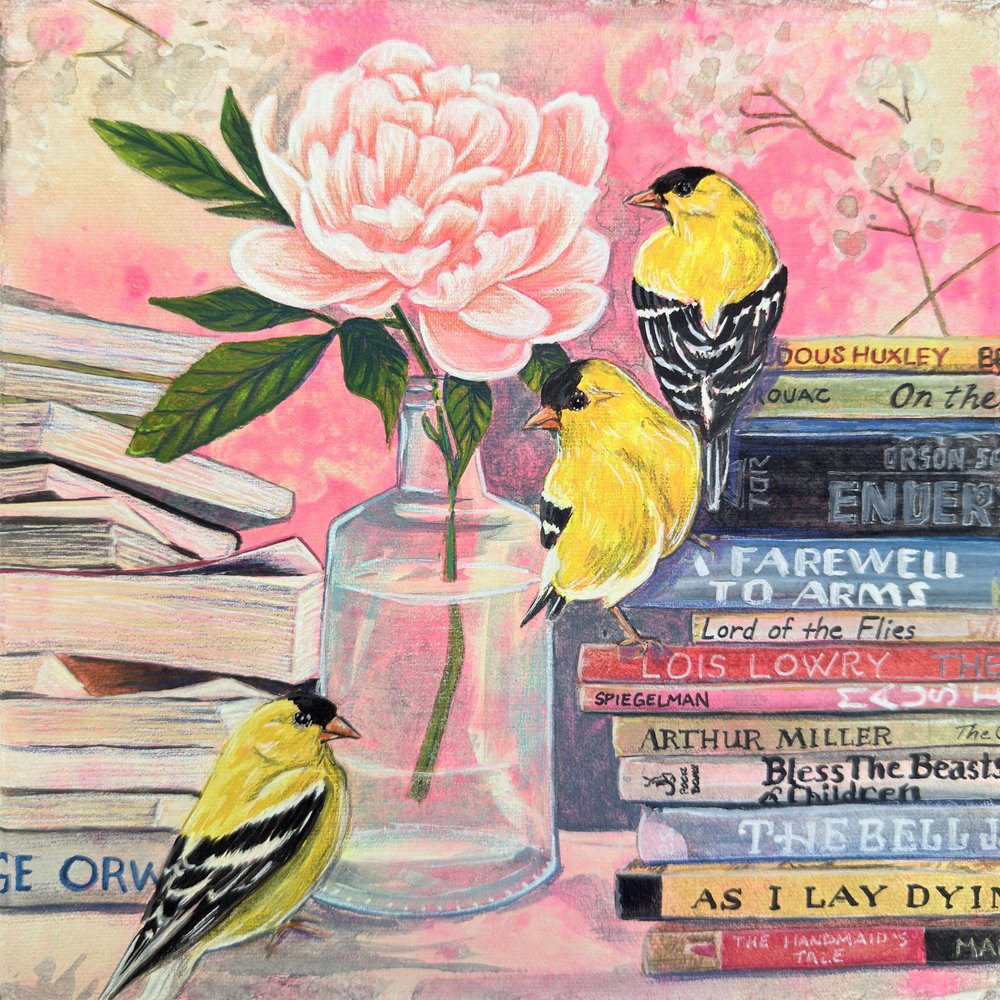 Goldfinches Peony Books by Renee Machan Cottagecore Artist
