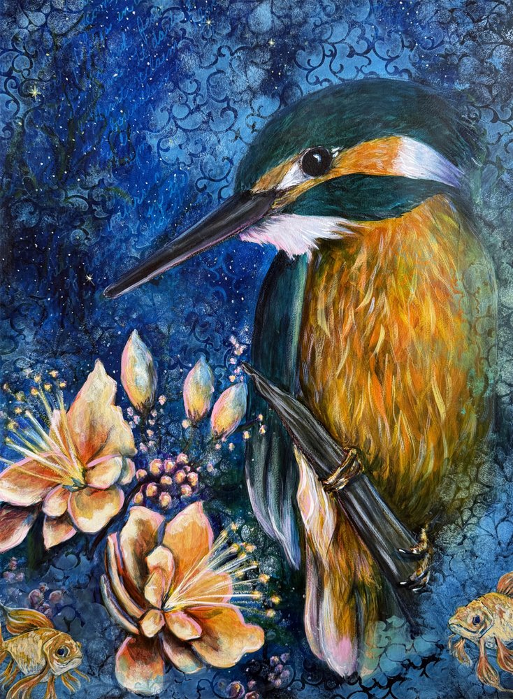 Mystical Kingfisher Bloom by Renee Machan Cottagecore Artist