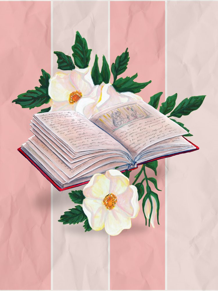 Open Books and Gentle Roses by Renee Machan Cottagecore Artist