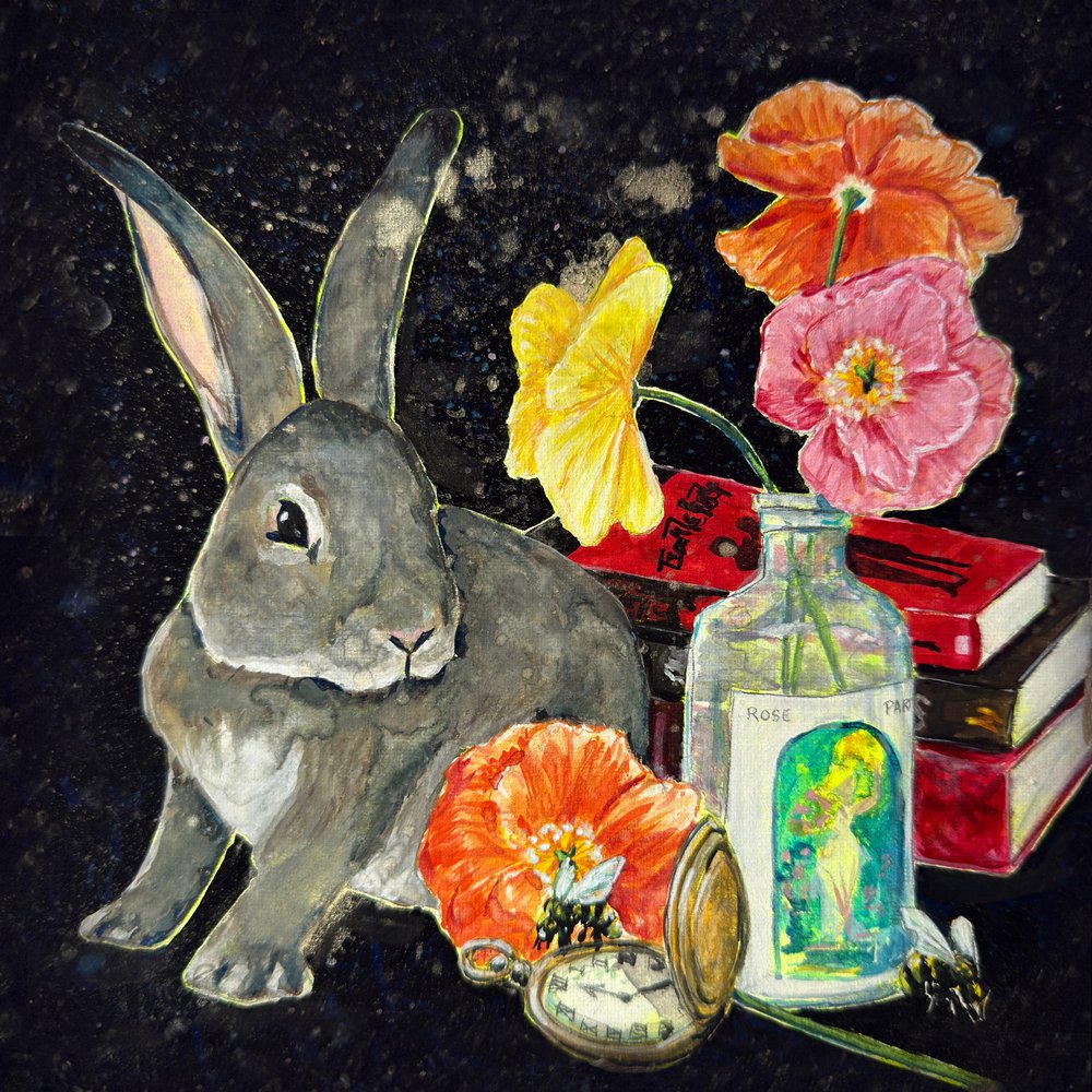 Whimsical Rabbit Still Life by Renee Machan Cottagecore Artist