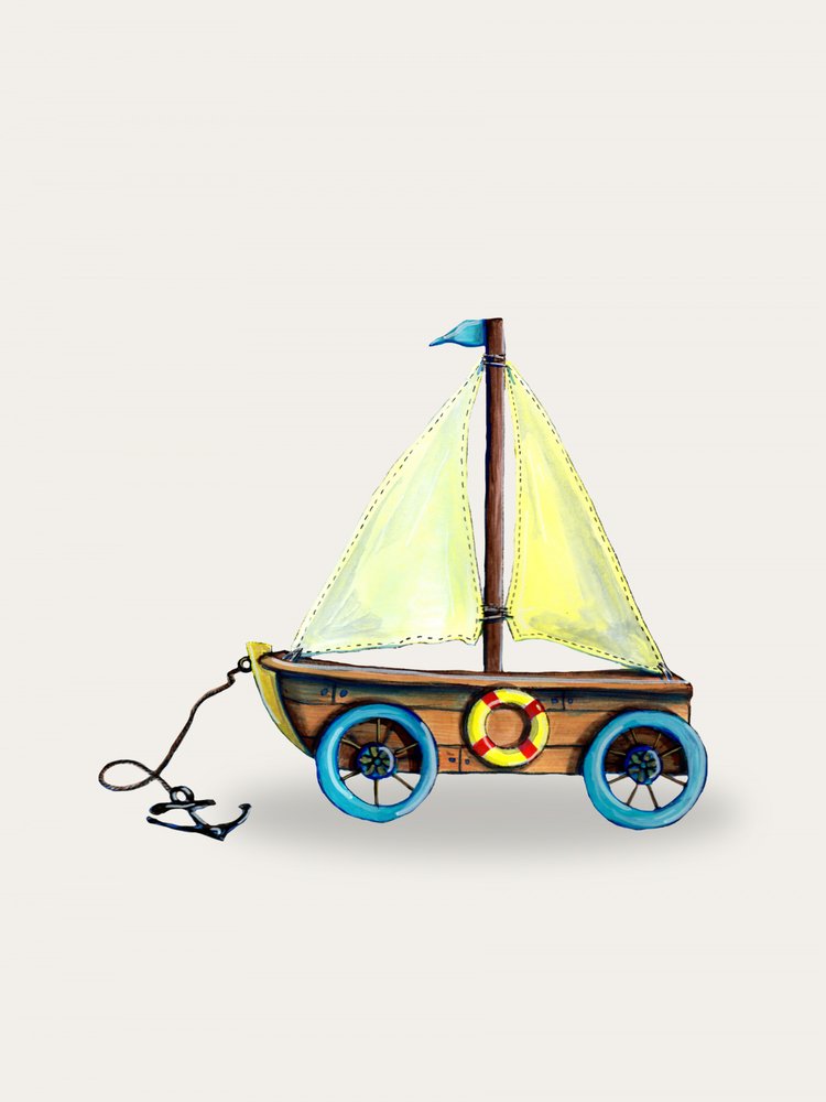 Whimsical Toy Sailboat by Renee Machan Cottagecore Artist