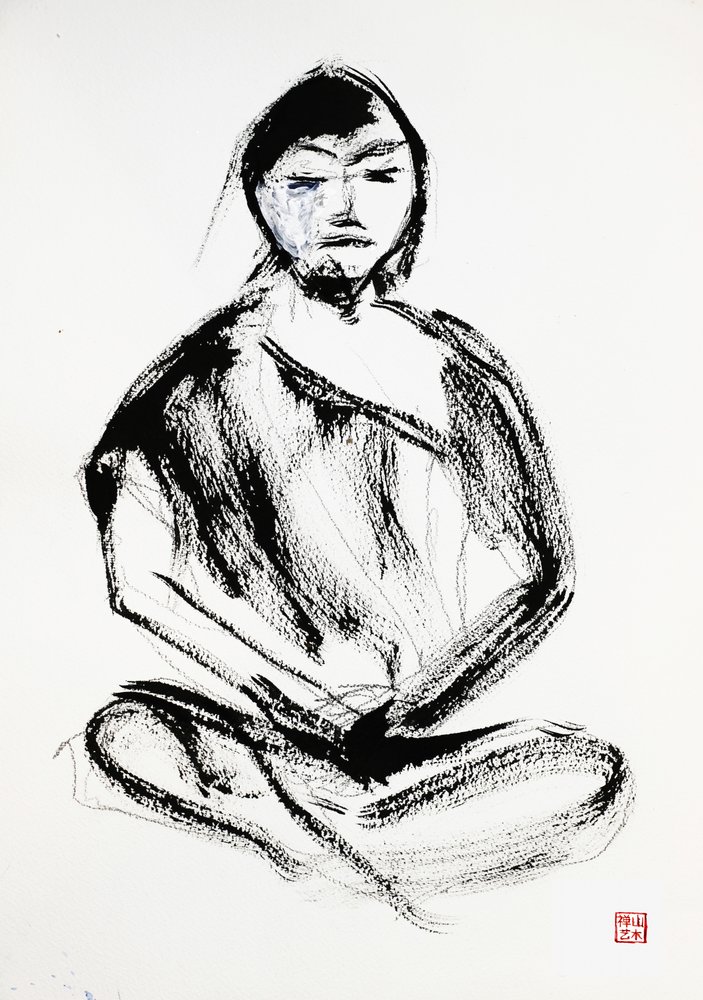 Zen Meditator Ink Drawing by RodMacIver