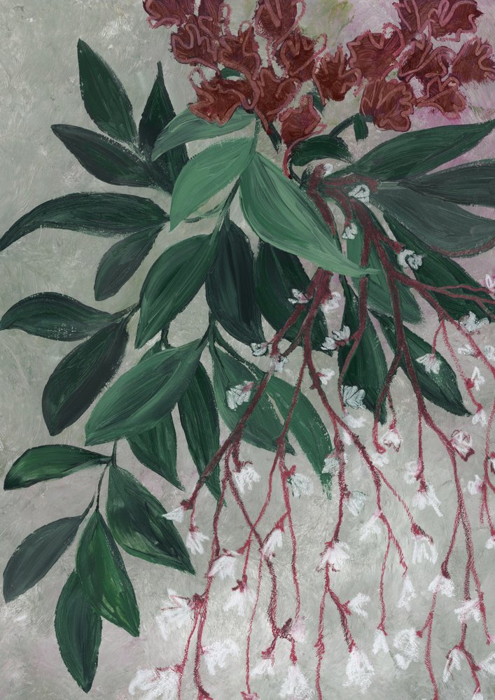 Green Leaves White Blooms by Rosana Laiz Blursbyai