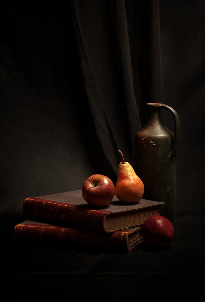 Rustic Books and Fruit by Rucsandra Silvia Calin