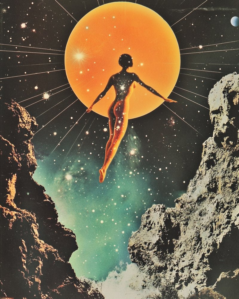Floating Woman Cosmic Sun by Samantha Hearn