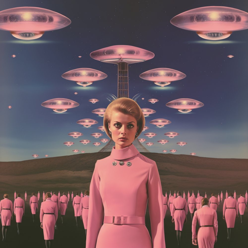 Retro Pink Alien Invasion by Samantha Hearn