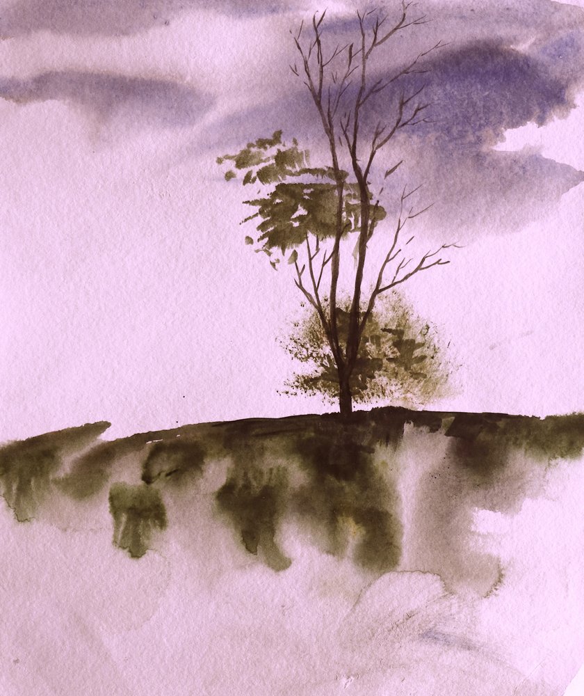 Moody Hillside Tree by Santhosh ch