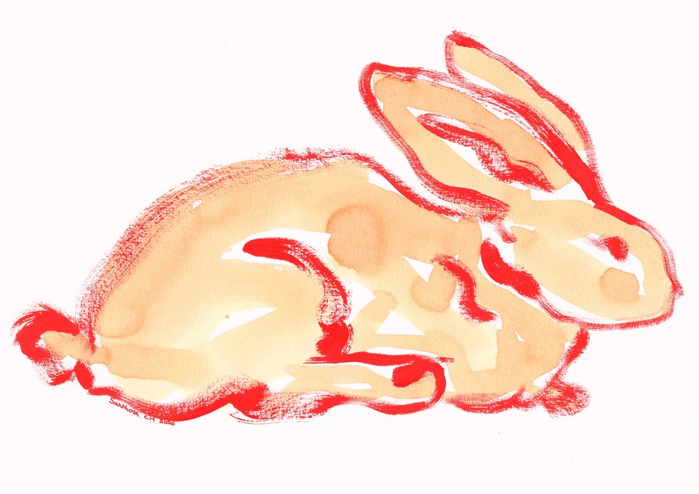 Orange Watercolor Rabbit by Santhosh ch