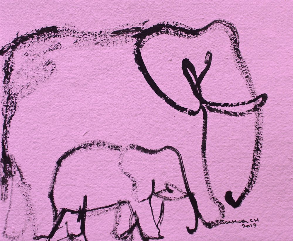 Pink Elephant Family Sketch by Santhosh ch