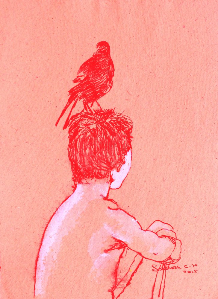 Quiet Boy and Bird by Santhosh ch