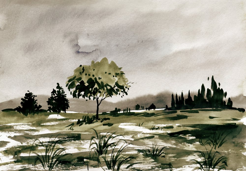 Watercolor Field Landscape by Santhosh ch