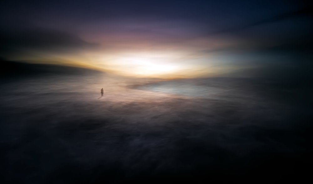 Solitary Figure Golden Horizon by Santiago Pascual Buye