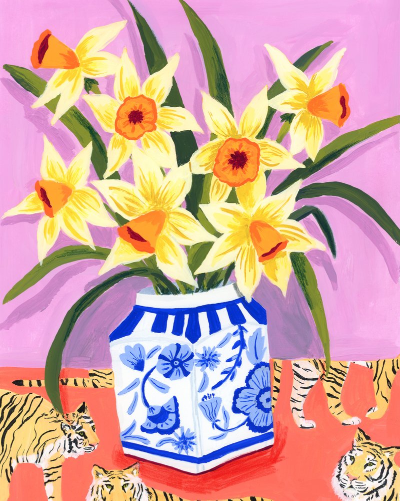Vibrant Daffodils and Tigers by Sarah Gesek