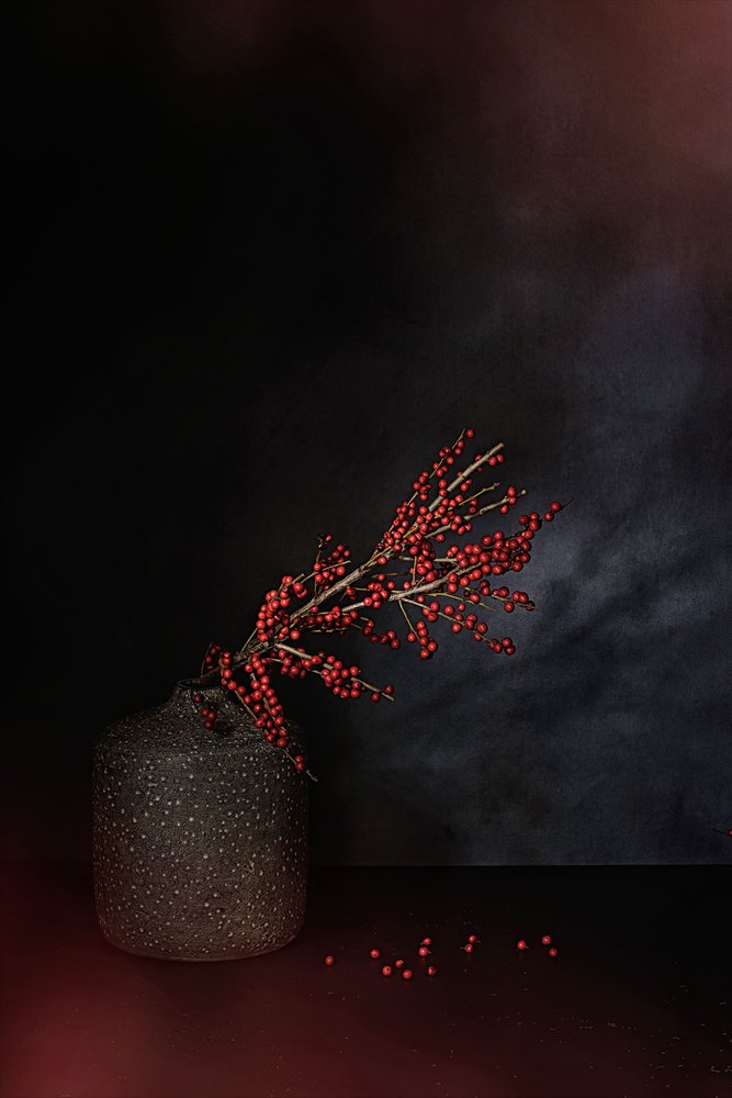 Crimson Berries in Vase by Saskia Dingemans