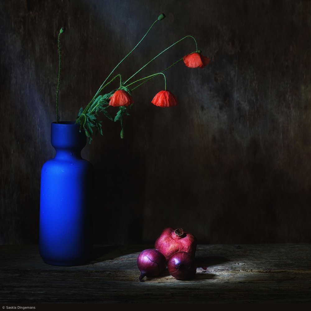 Moody Poppies Still Life by Saskia Dingemans