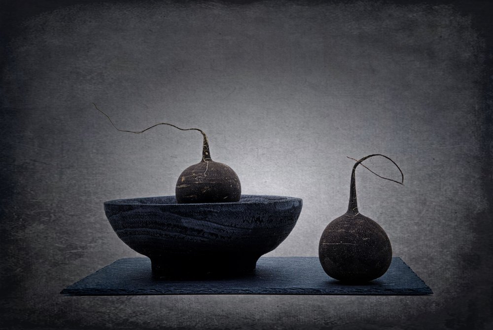 Moody Radish Still Life by Saskia Dingemans
