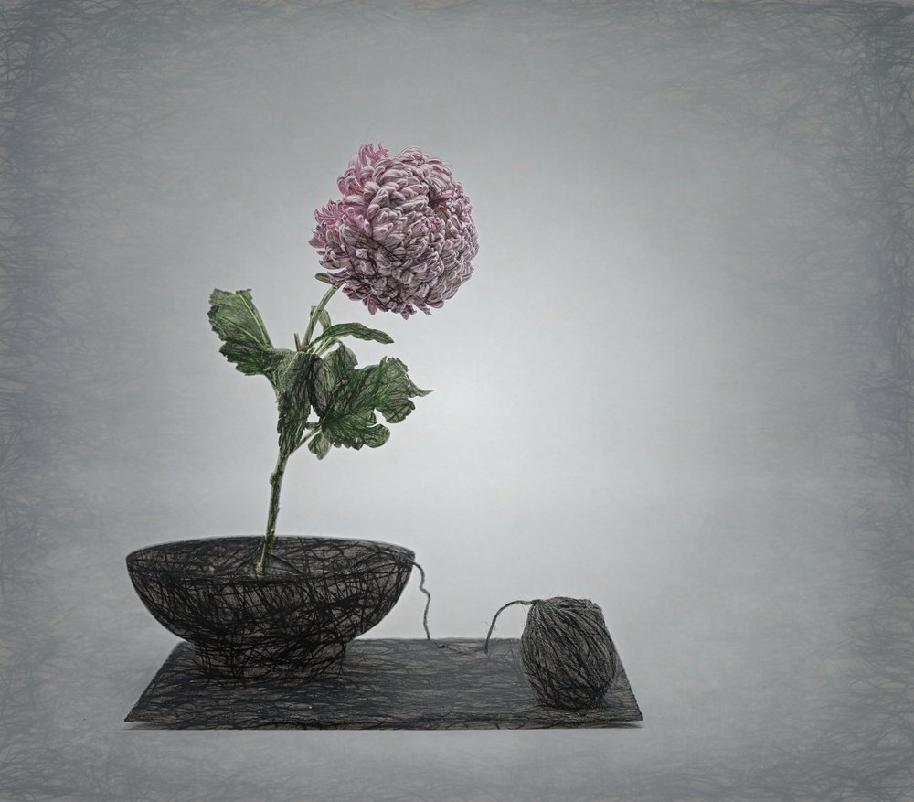 Textured Pink Flower Still Life by Saskia Dingemans