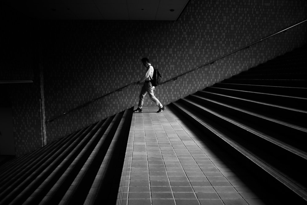 Man on Geometric Stairs by Satoshi Hata
