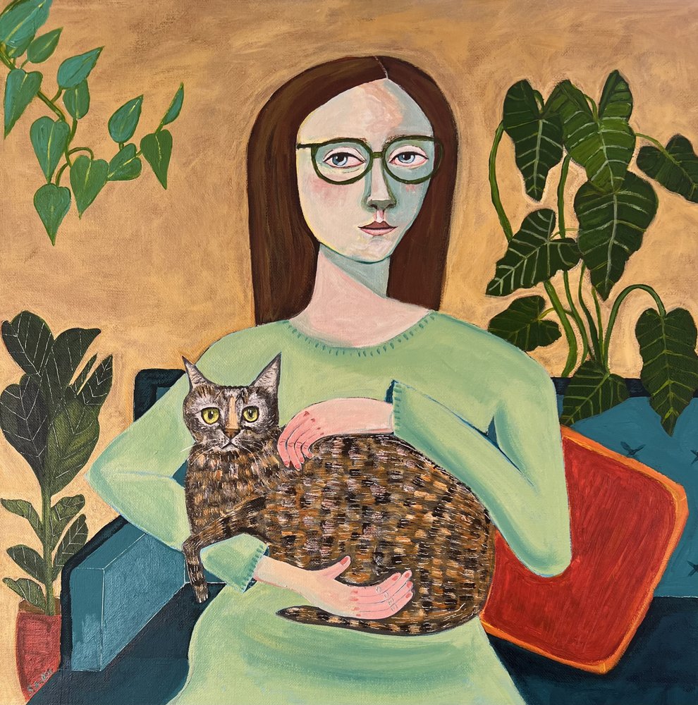 Cozy Woman With Cat by Sharyn Bursic