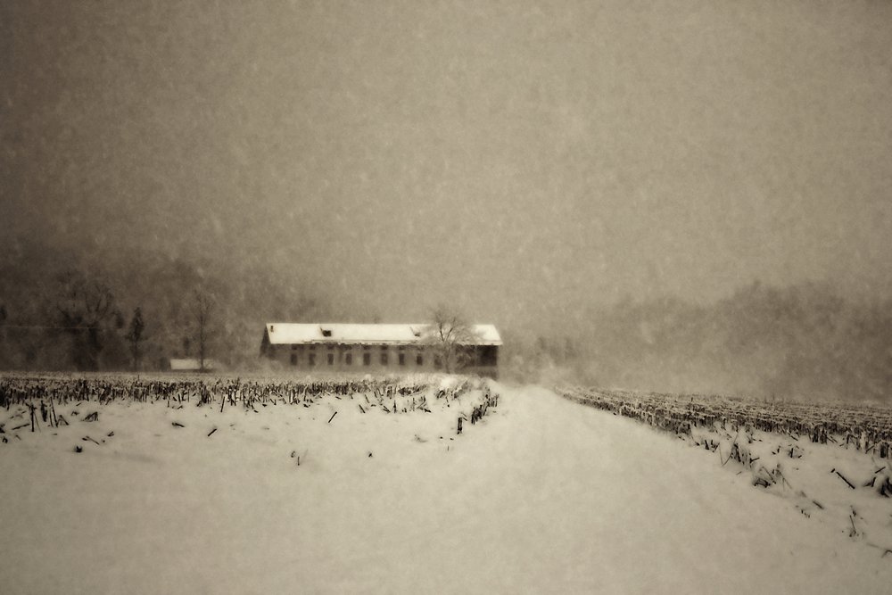 Winter Barn Landscape by Sheila Bernard