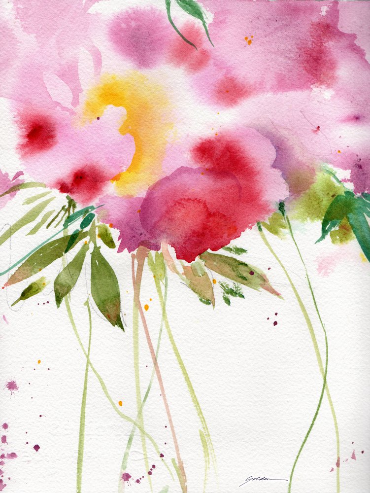 Abstract Pink Watercolor Blooms by Sheila Golden