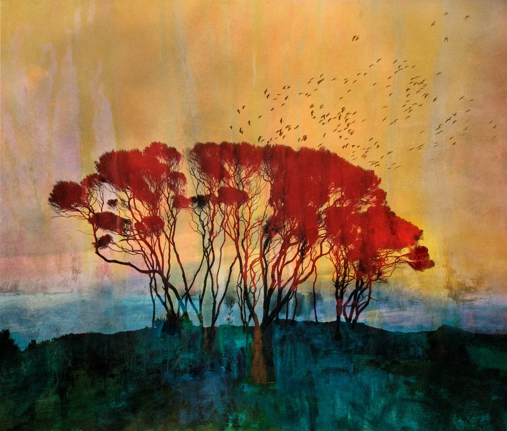 Autumn Trees Golden Sky by Shenshen Dou