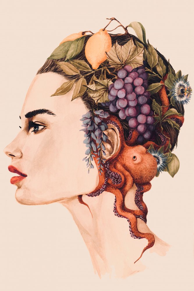 Surreal Woman Octopus Portrait by Sophia Novosel