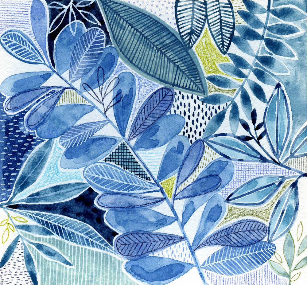 Patterned Botanical Blues by Susan Black