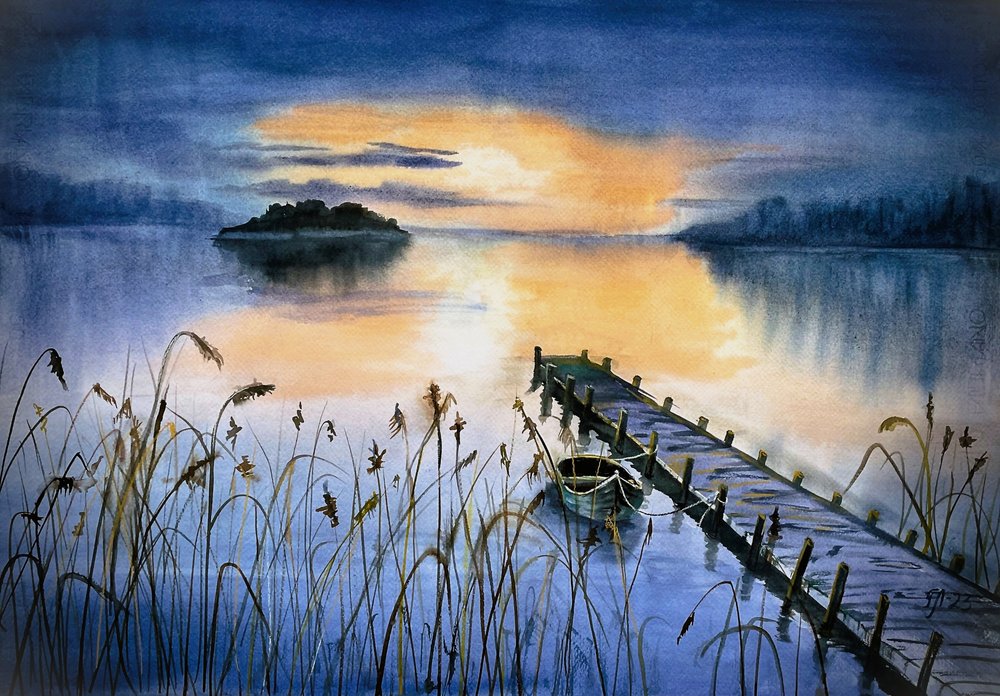 Sunset Lake Pier by Tanya Lundmark