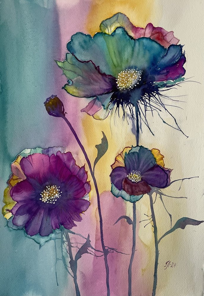Vibrant Abstract Poppies by Tanya Lundmark