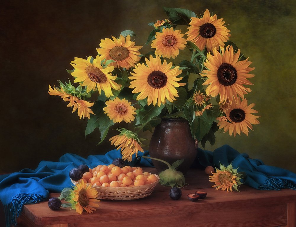 Autumn Sunflowers and Plums by Tatyana Skorokhod