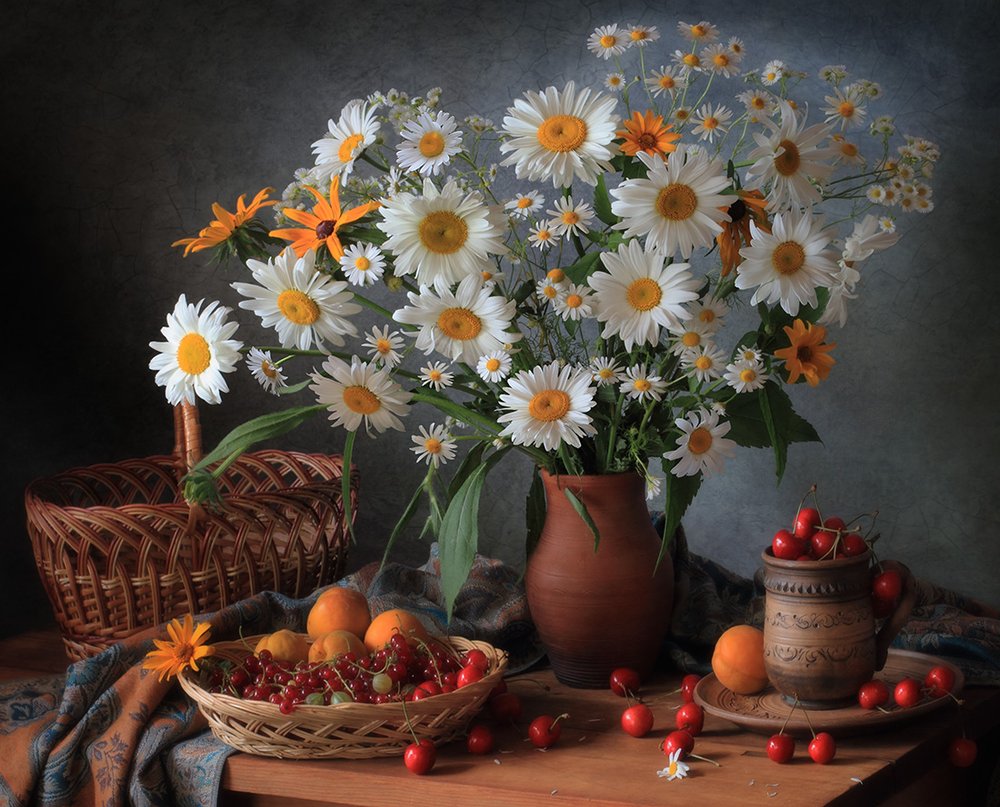 Daisies and Summer Fruit by Tatyana Skorokhod