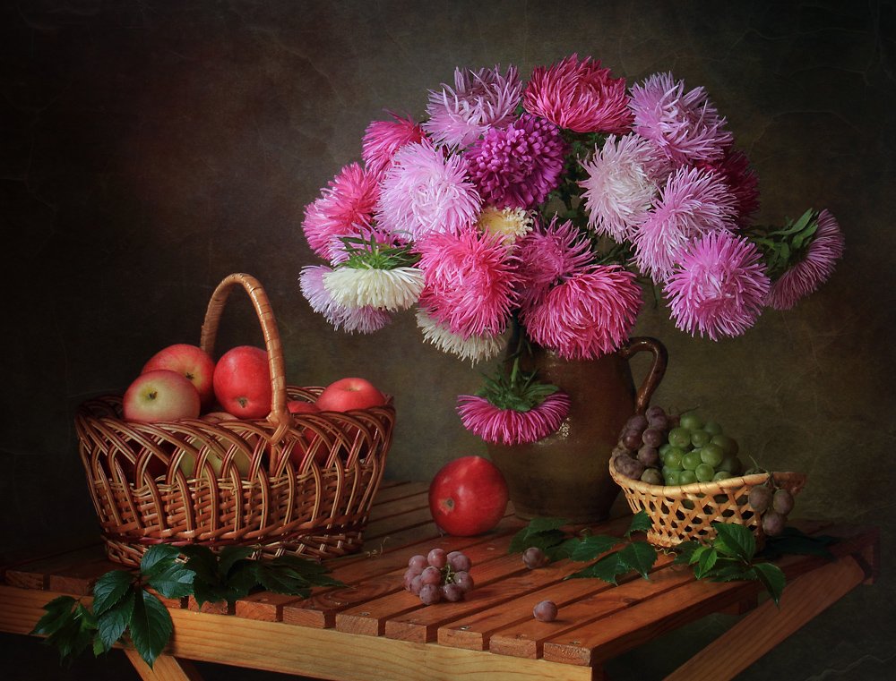 Harvest Asters and Fruit by Tatyana Skorokhod
