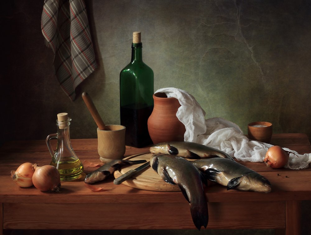 Rustic Fish Still Life by Tatyana Skorokhod