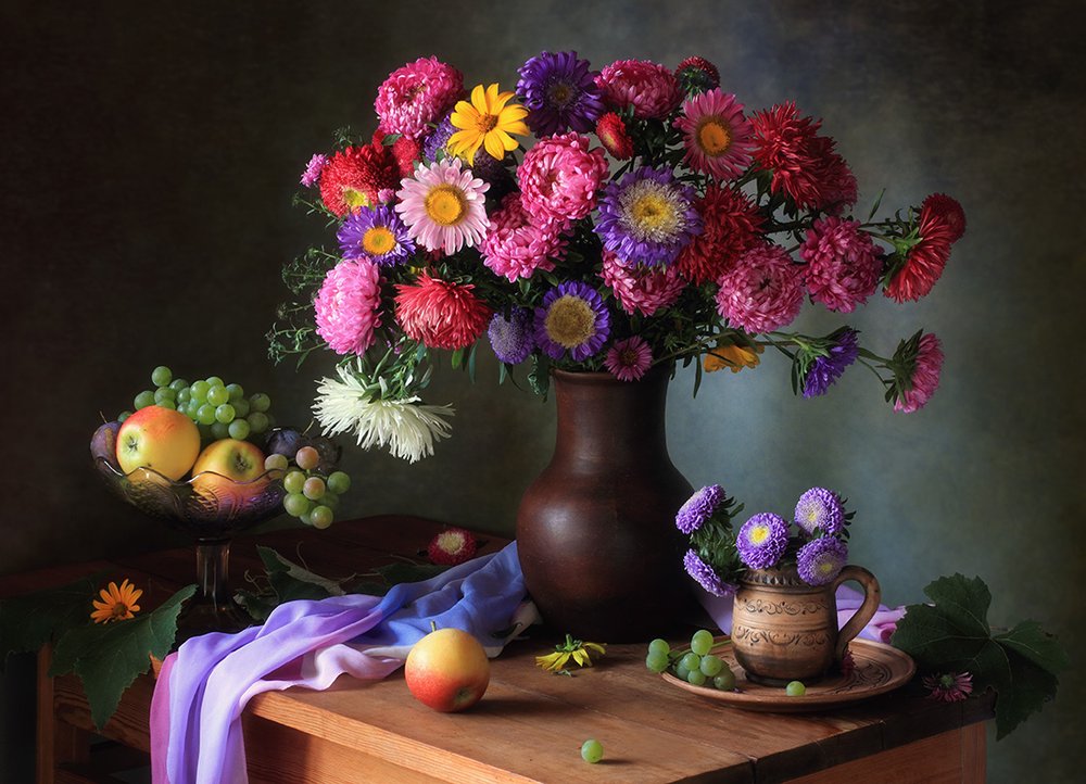 Vibrant Aster Still Life by Tatyana Skorokhod
