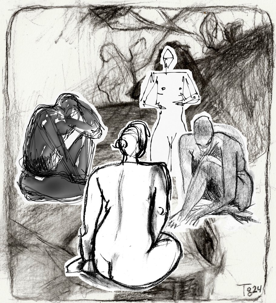Contemplative Figures Sketch by Tore Bahnson