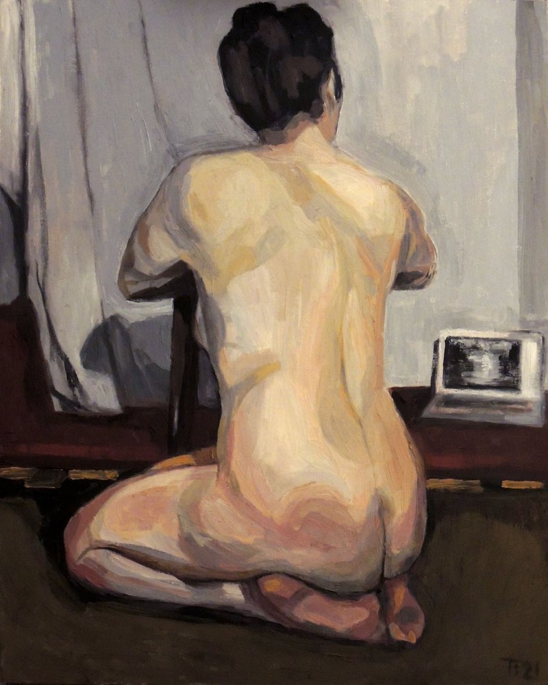 Nude Woman with Laptop by Tore Bahnson