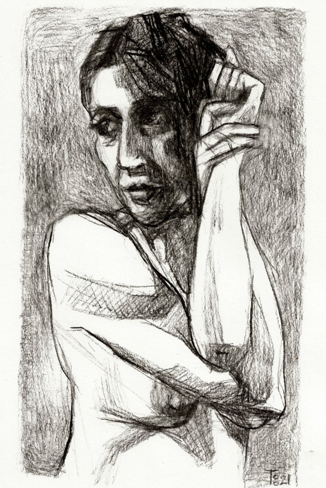 Pensive Woman Drawing by Tore Bahnson