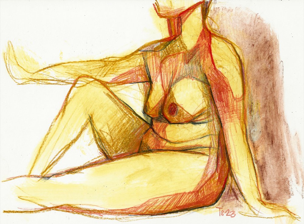 Reclining Nude Figure Drawing by Tore Bahnson