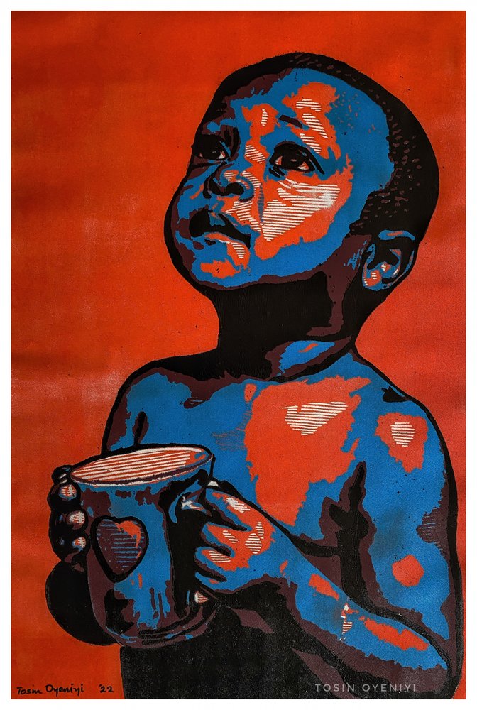 Hopeful Child With Mug by Tosin Oyeniyi