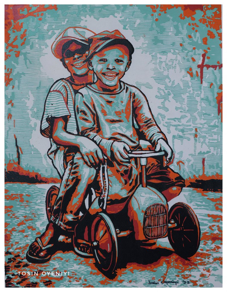 Smiling Boys On Toy Car by Tosin Oyeniyi