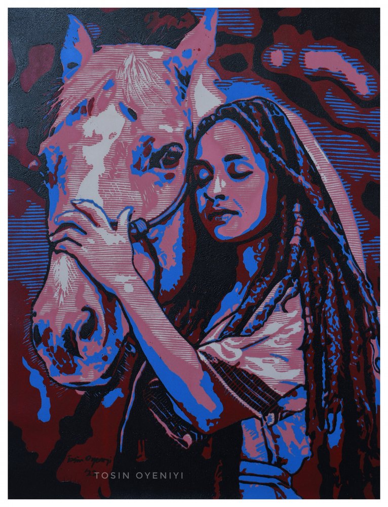 Woman and Horse Embrace by Tosin Oyeniyi