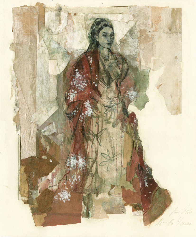 Elegant Woman Red Shawl by Ute Rathmann